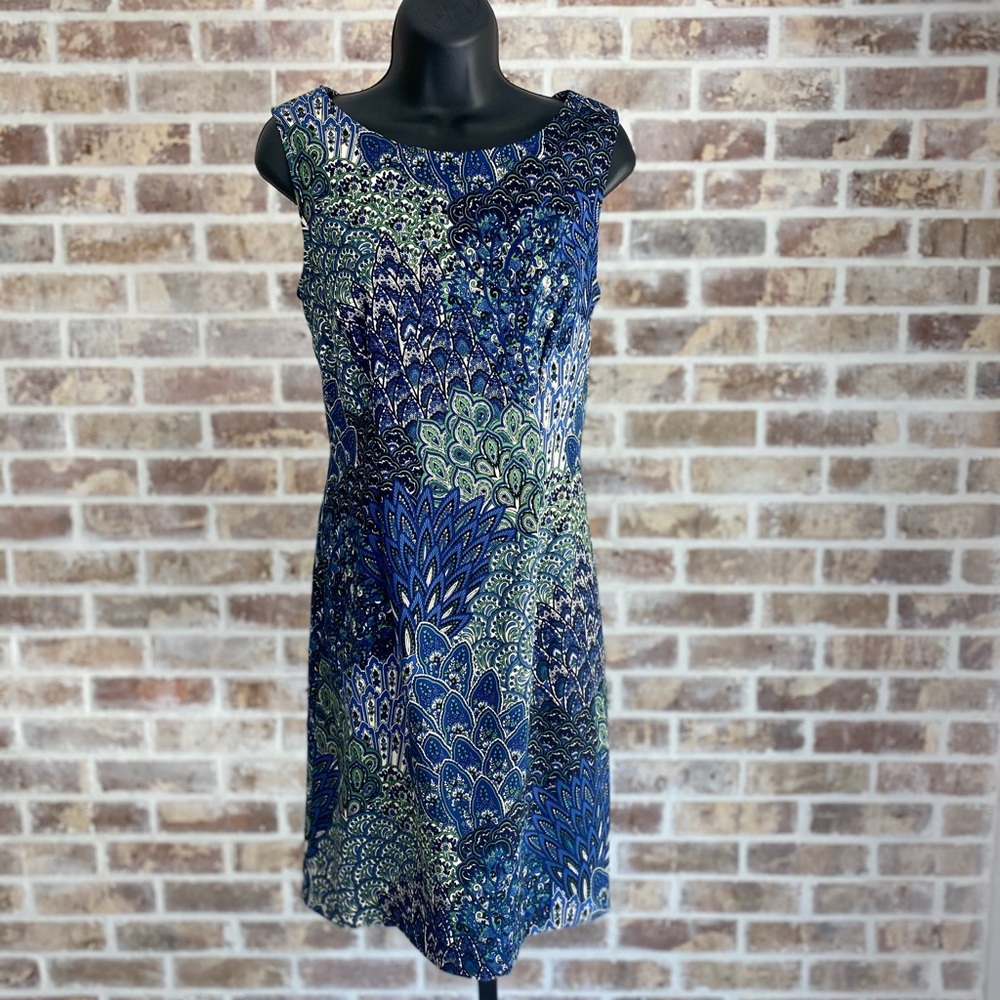 Blue and green women’s cocktail dress. Size Small.